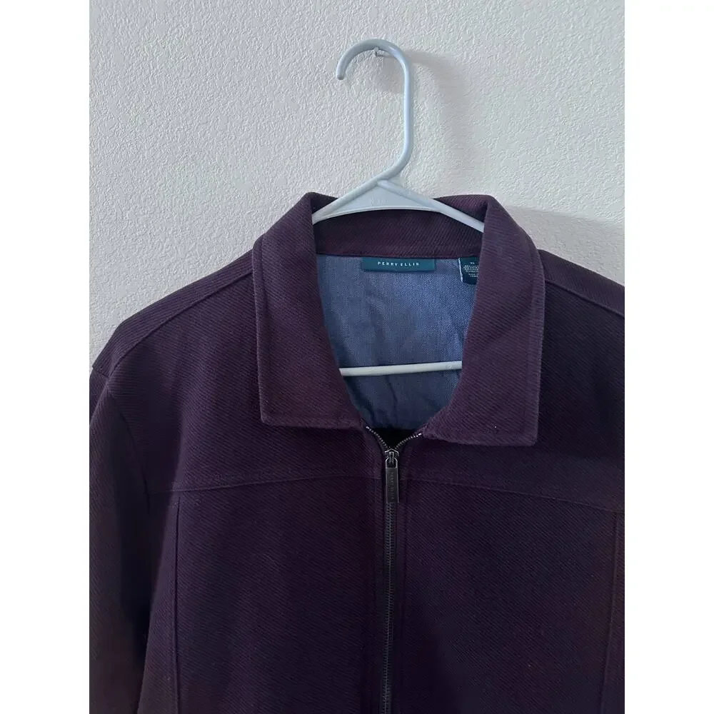 Perry Ellis mens size XL‎ maroon purple bomber jacket zip up cotton blend